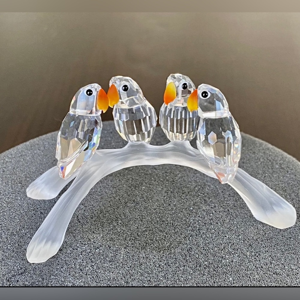 Swarovski Crystal Four Baby Lovebirds On A Branch Figurine~7621 NR 000 005~Mint